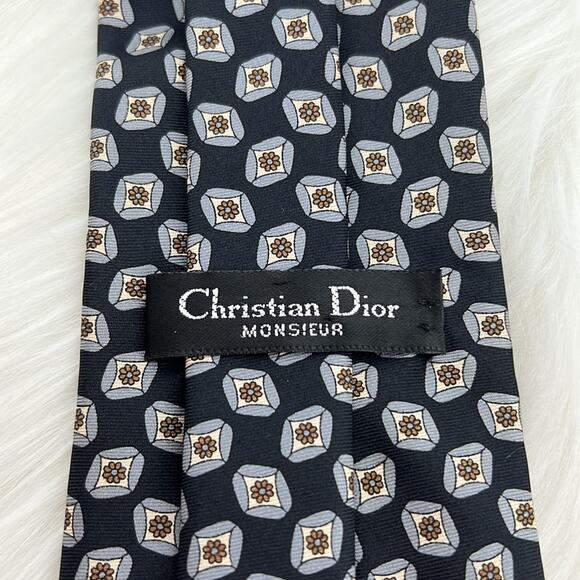 Christian Dior Monsieur All Silk Floral Geometic Tie - Navy - Picture 3 of 4